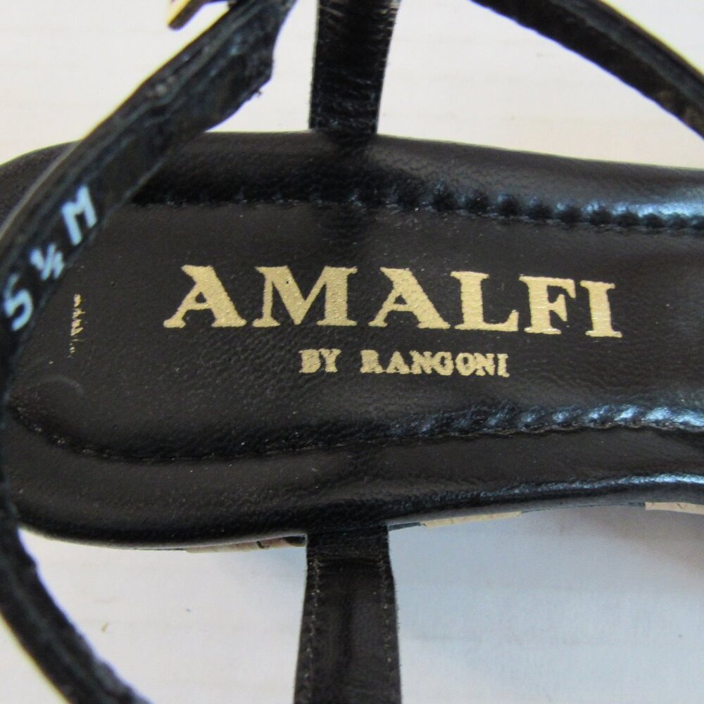 Amalfi Black T Strap Gold Animal Print Cork Wedge Heeled Sandal Size 5 1/2 M - Picture 5 of 8